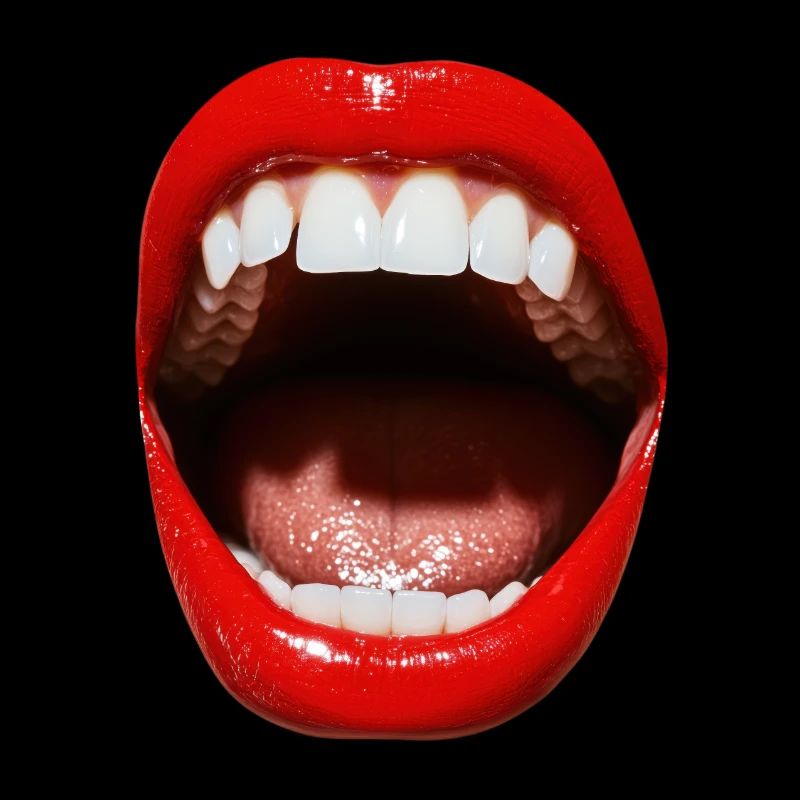 Bouche ouverte avec rouge à lèvres rouge
