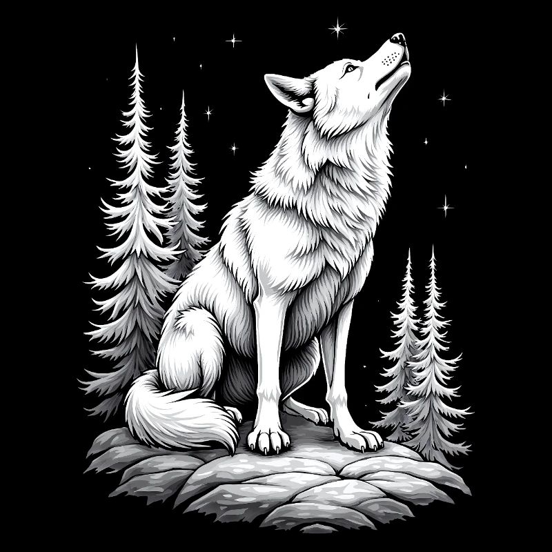 Wolf Drawing Sketch Illustration Black White