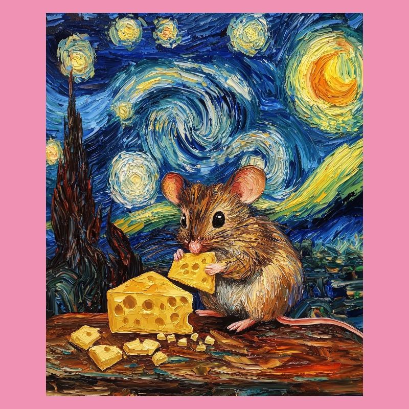 Mouse Eats Cheese Van Gogh Style Starry Night