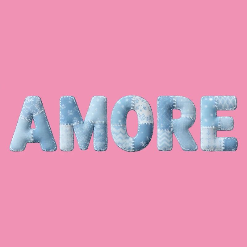 Amore Lettering Patchwork Design Blue
