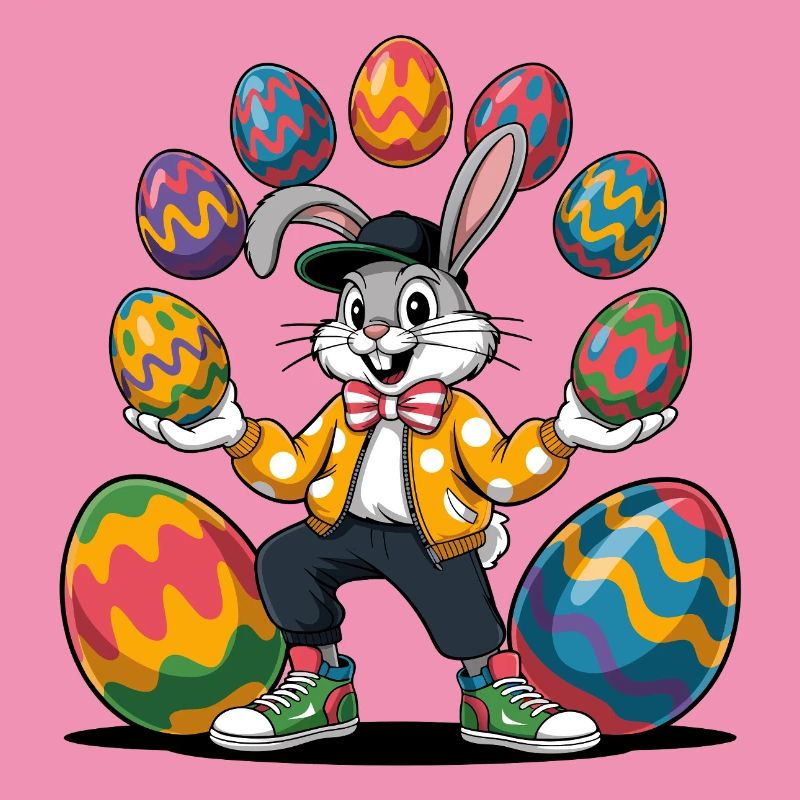 Easter bunny with colorful eggs