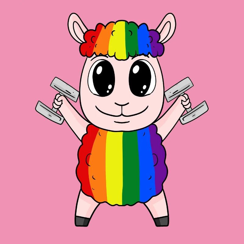 Rainbow sheep with dumbbells
