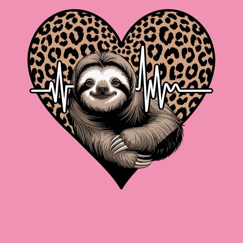 Casual Sloth Heart Leopard Pattern