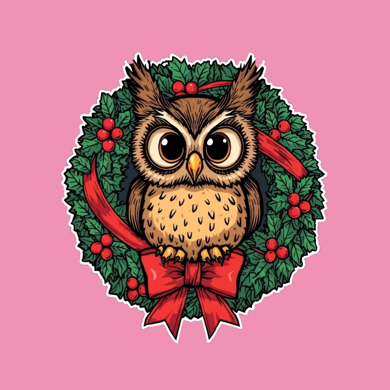 Eule im Weihnachtskranz