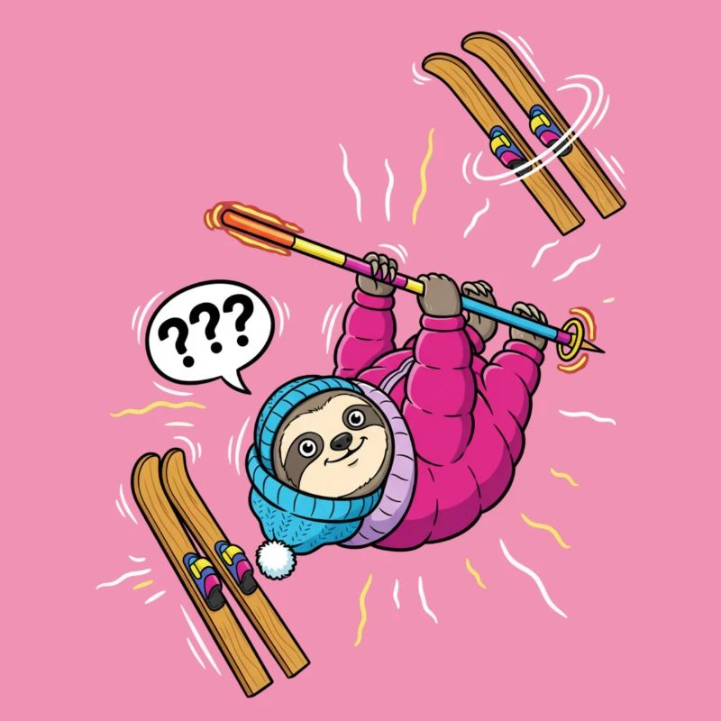 Confused sloth while skiing