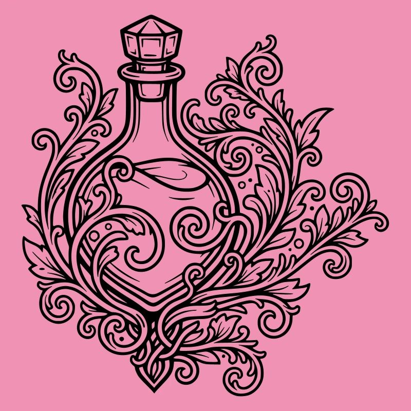 Fiole d'elixir et fleurs
