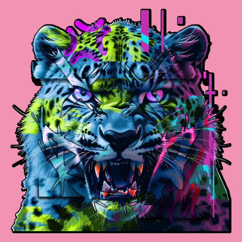 Léopard Techno Neon – Art Glitchcore