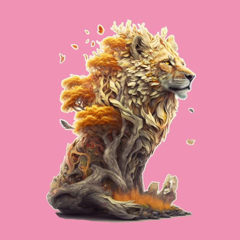 Lion avec des éléments de savane, conception de lion