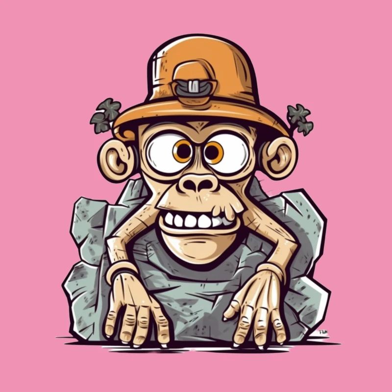 Adventurous monkey artwork with mountaineering hat