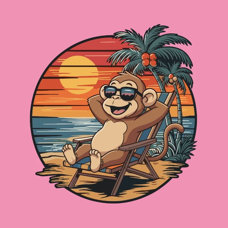 Funny Monkey on Beach Summer Vacation Sunset