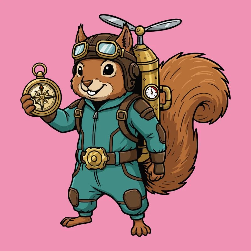 Squirrel Steampunk Aviator Jetpack-Kompass