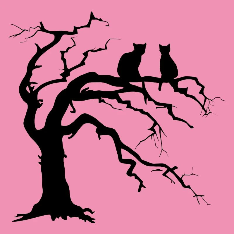 Dead tree with 2 cats silhouette