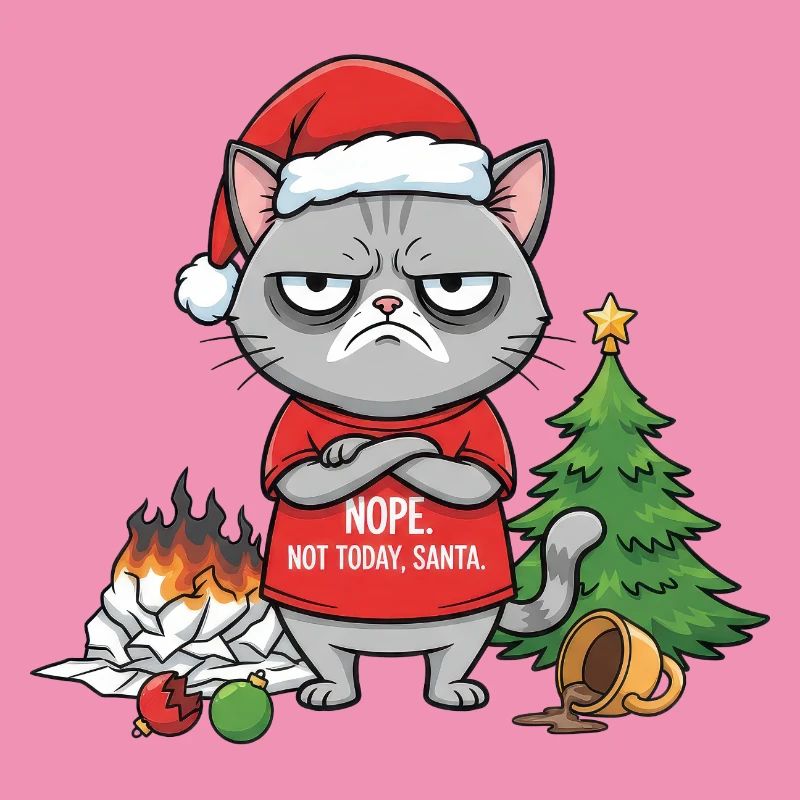 Grimmiger Weihnachtskater verweigert Santa