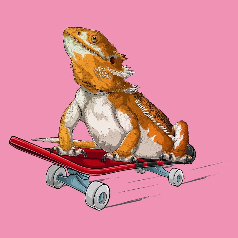 Bartdrache auf einem Skateboard