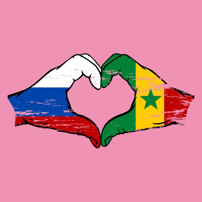 Russie Sénégal Drapeau Mains Coeur Forme Utilisé