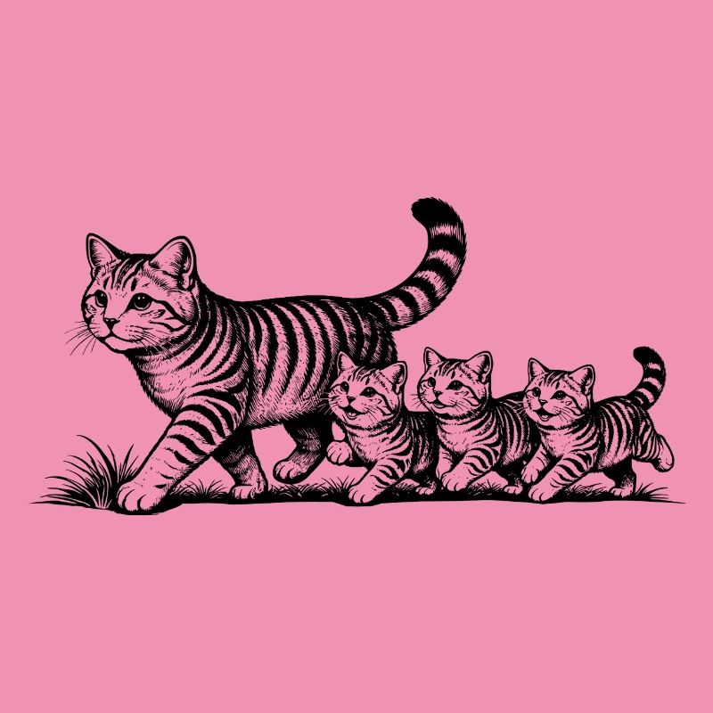 Mère chatte avec 3 chatons noirs