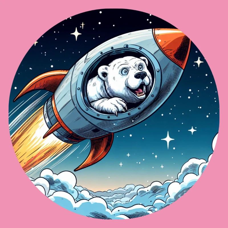 aufgeregter Eisbär in einer Rakete Comic