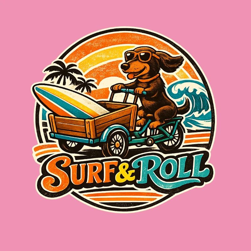 Teckel surf & roll avec planche de surf