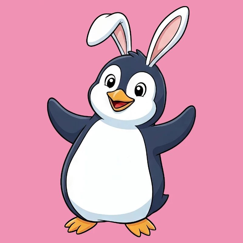 Cute Penguin Cartoon Easter Bunny Easter