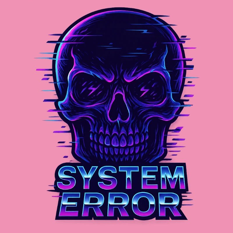 Neon Glitch Schädel mit Systemfehlertext