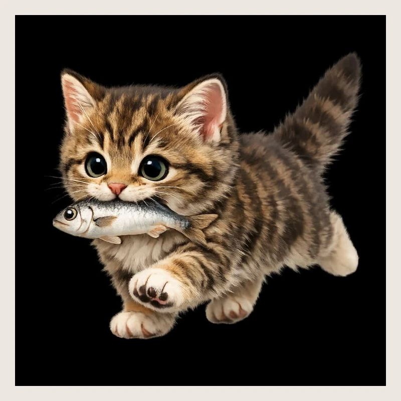 Le chaton a attrapé un poisson