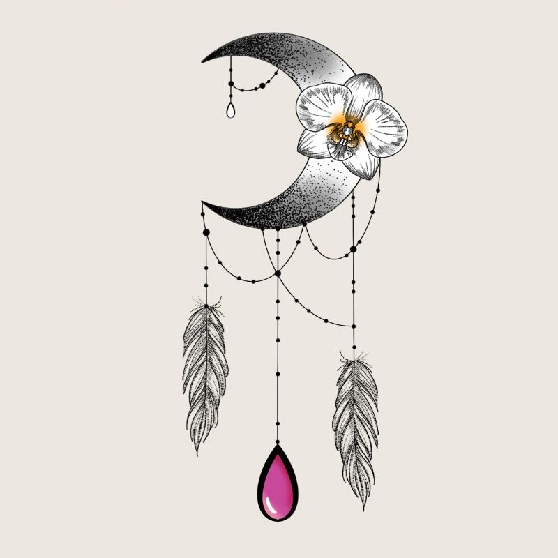 Lune orchidée plume et perle type attrape rêve 