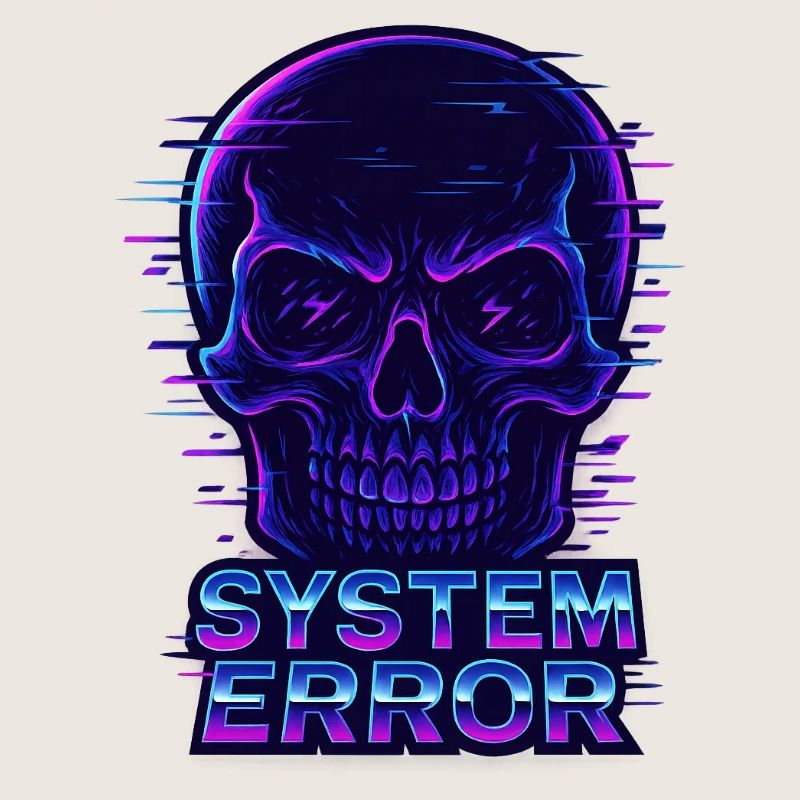 Neon Glitch Schädel mit Systemfehlertext