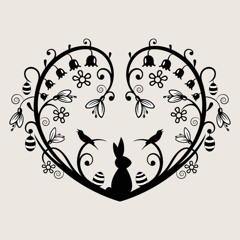 Heart with Easter bunny, snowdrops and easter eggs