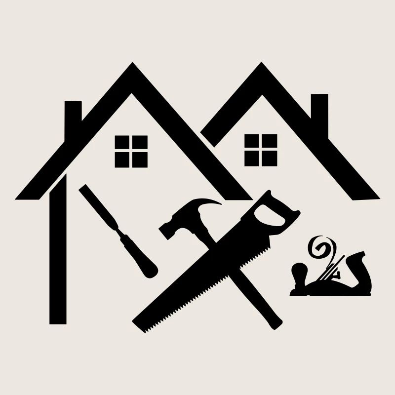 Logo charpentier maison scie à ciseau et raboteuse