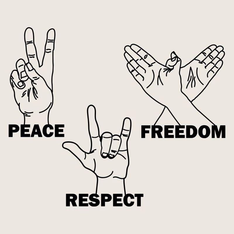 Paix liberté respect gestes de la main avec texte
