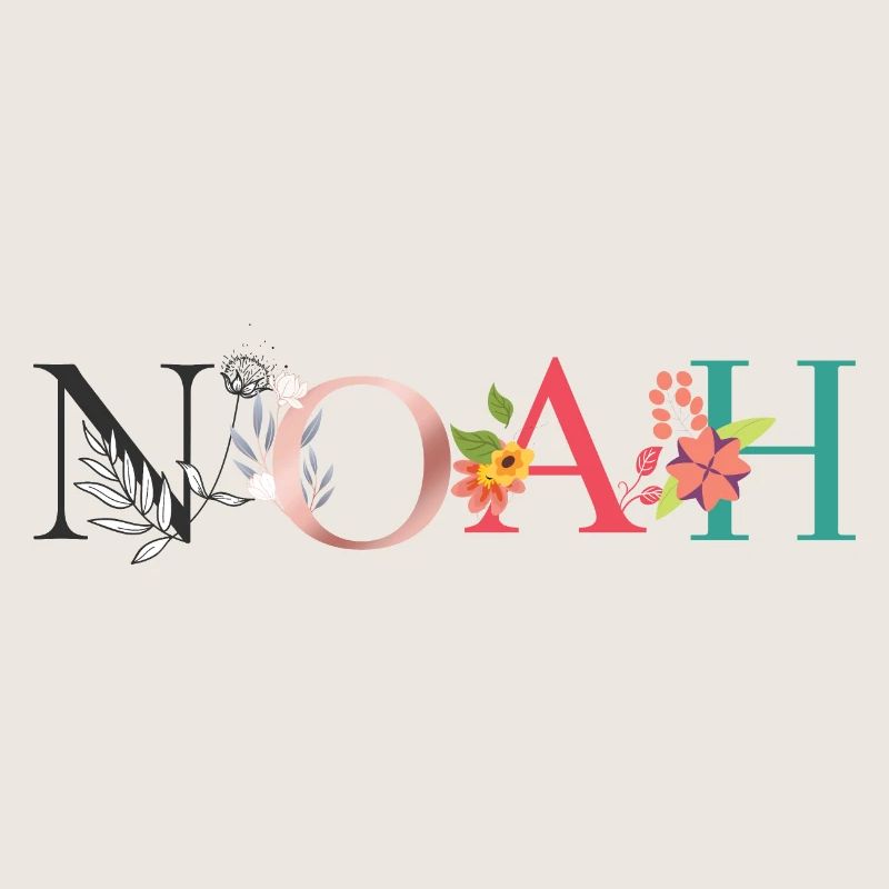 Art du nom NOAH avec des fleurs brodées