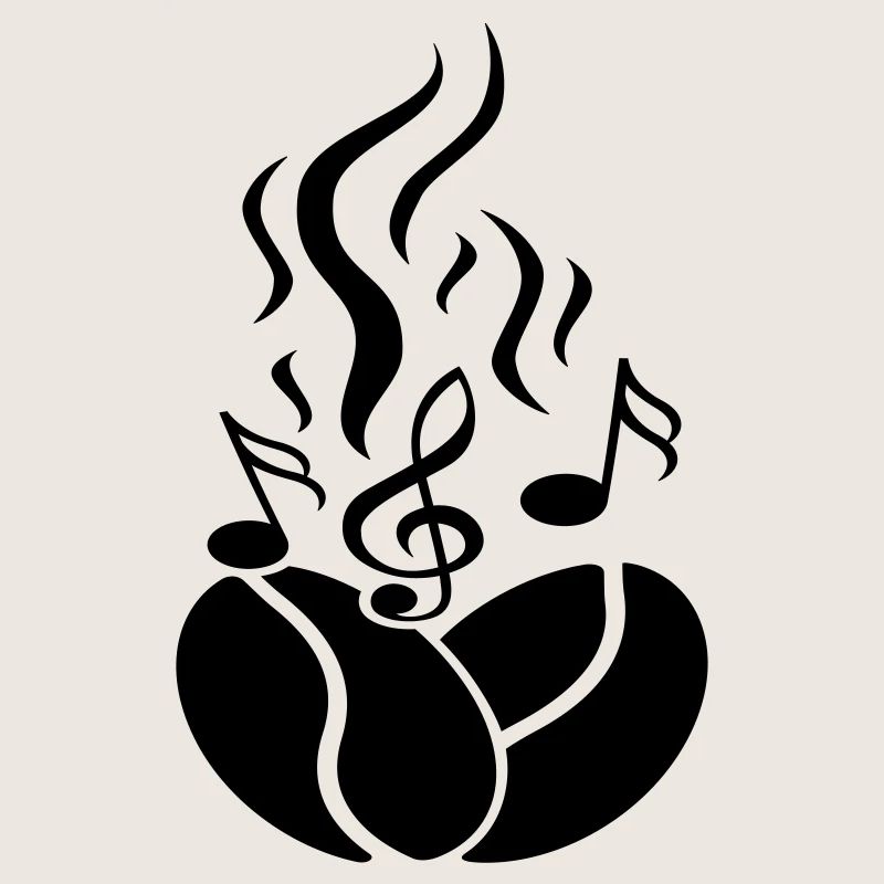 Grains de café avec notes de musique