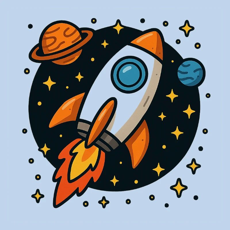 Fusée spatiale rétro en orbite stellaire