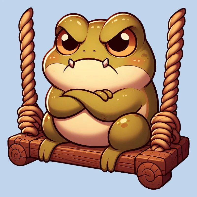 Grumpy frog toad swinging annoyed angry