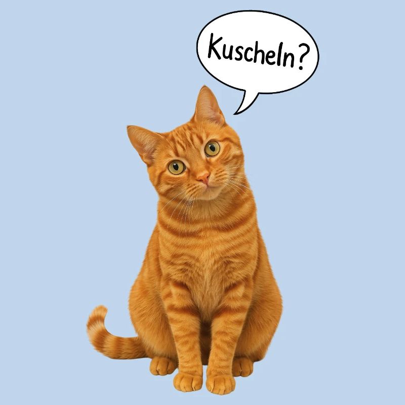Red cat with tilted head asks: "Cuddle?"
