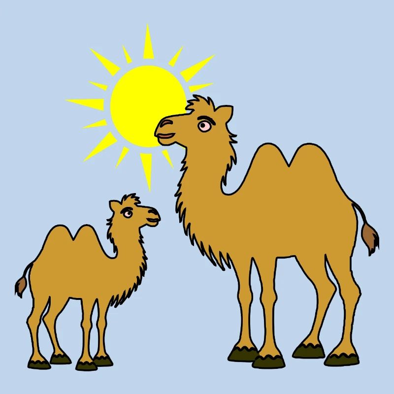 Mutter und Baby Kamel mit Sonne