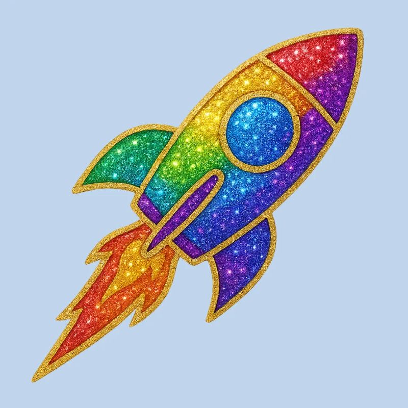 Rainbow Rocket Glitter Design