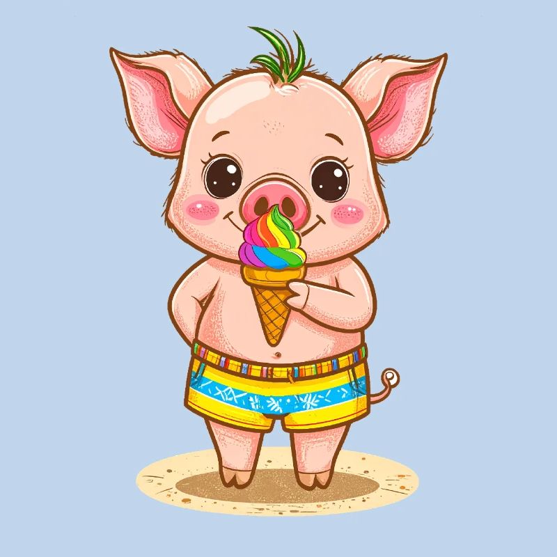 Kleines Schweinchen mit buntem Eis