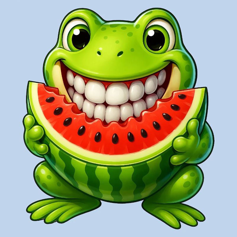 Cheerful frog toad with watermelon summer