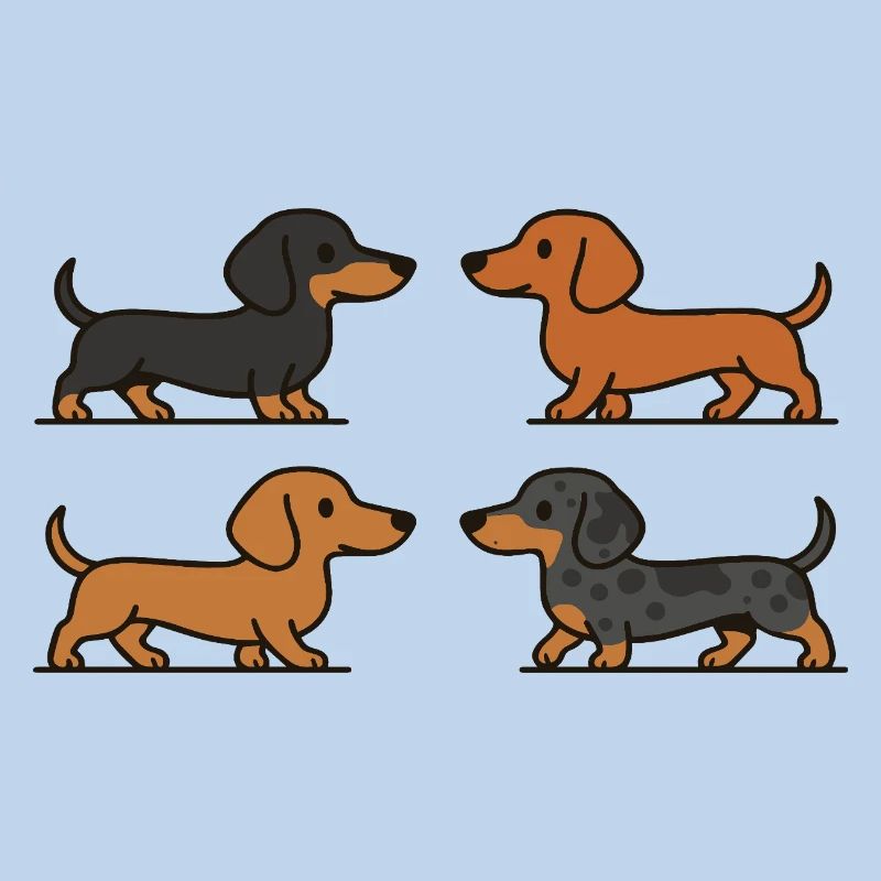 Mignons teckels en variations de couleur