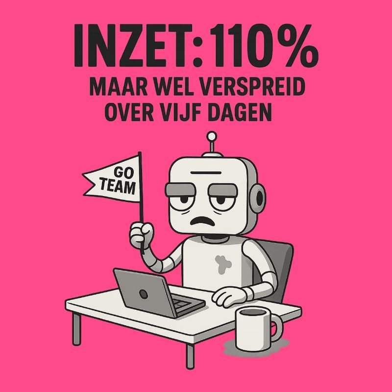 COMMITMENT: 110% – Robot at work with dry humor