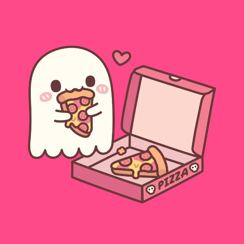 Fantôme mignon mangeant de la pizza drôle