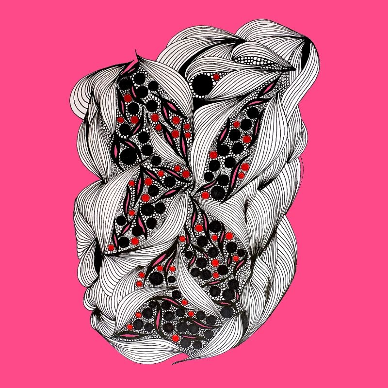 Black and white leaf pattern with red berries