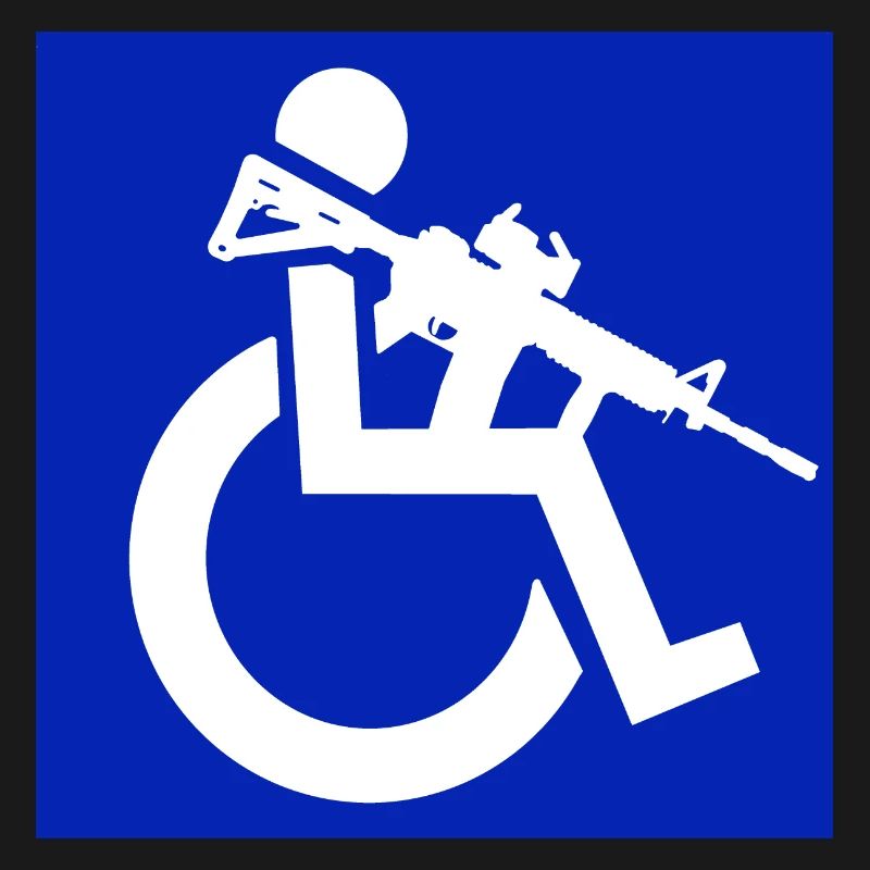 Bild eines Rollstuhlfahrers mit einem Gewehr #