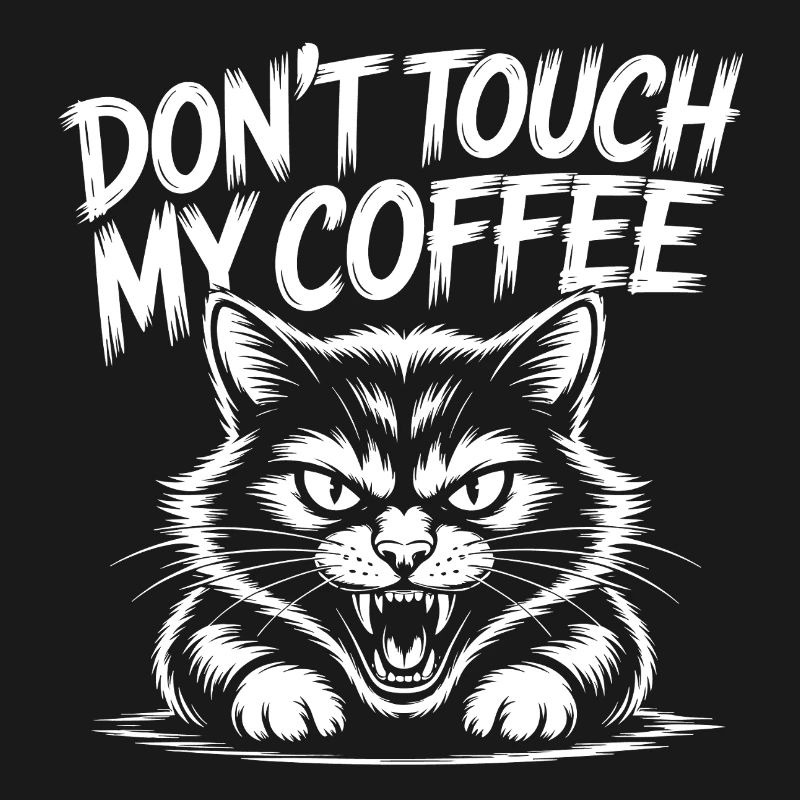 Kaffee Warnung mit wütender Katze
