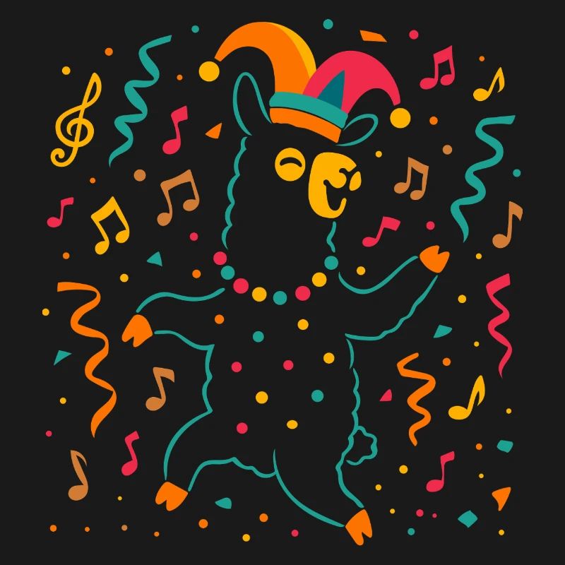 Dancing Carnival Alpaca with Jester's Cap