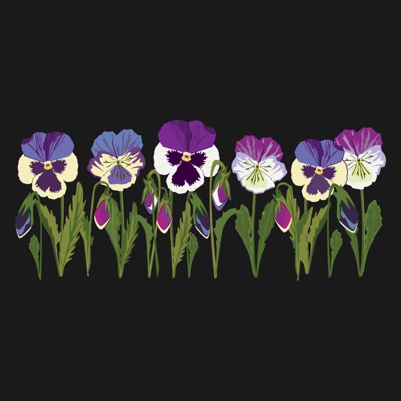 Rangée de fleurs de pensée en violet