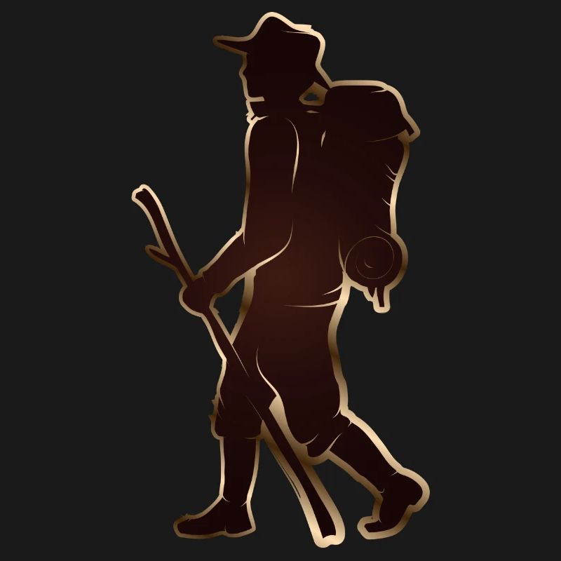 Pilgrim or hiker with walking stick & backpack