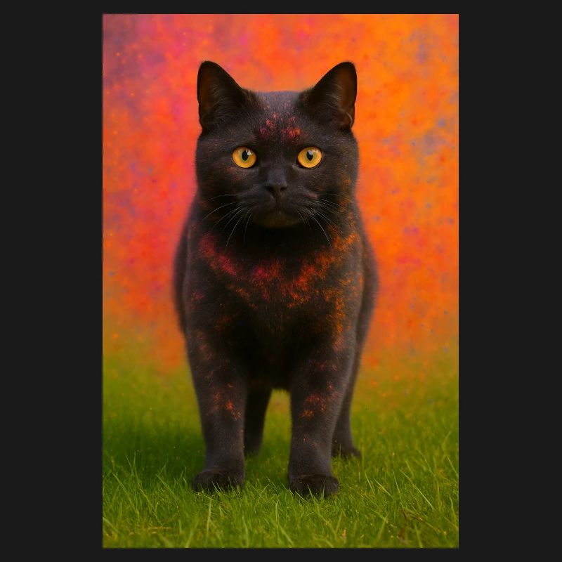 Chat de nuit avec explosion de couleurs en arrière-plan
