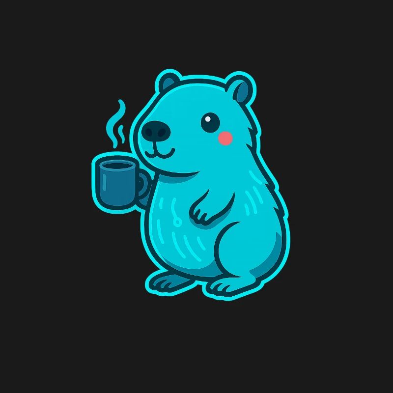 Blauer Capybara mit Kaffee